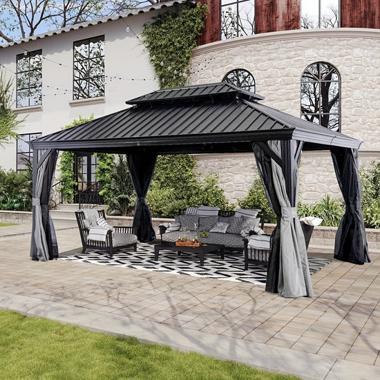 12x16FT Metal Gazebo Durable Outdoor Shelter