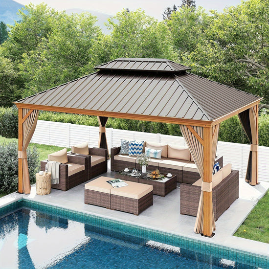 12x16ft Brown Hardtop Gazebo Style  Shade