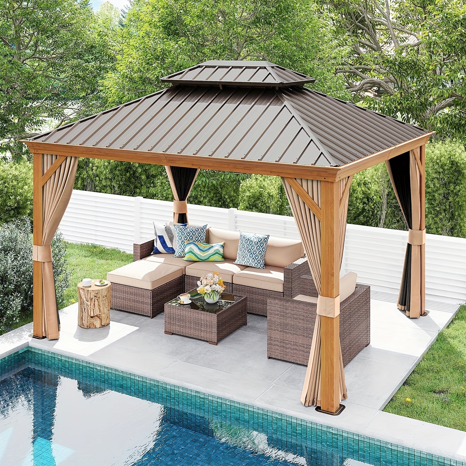 WoodGrain Hardtop Gazebo Stylish Outdoor Shade  Shelter