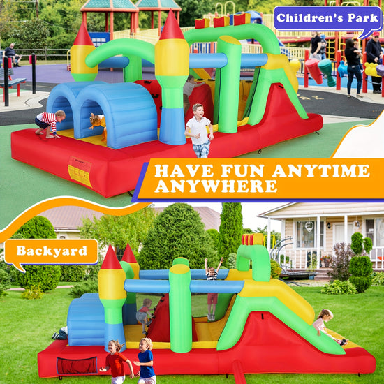 18x82FT Bounce House For Kids 36 Inflatable Obstacle Bounce House For Big Kids 512 With Large Slides Crawl Tunnels Climbing Obstacles Jumping All In One Castle Great For Childrens Outdoor Party  With Blower